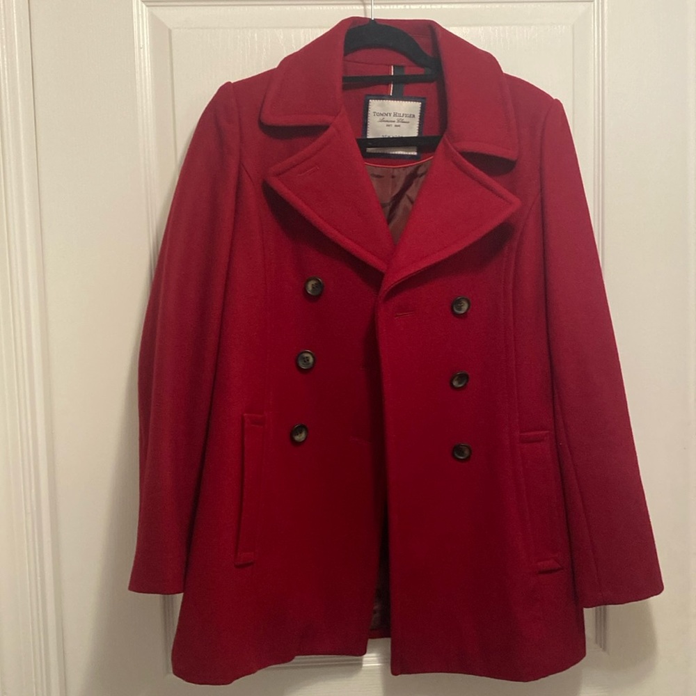 Red Tommy Hilfiger American Classical New York Wool Blend Coat Size Small